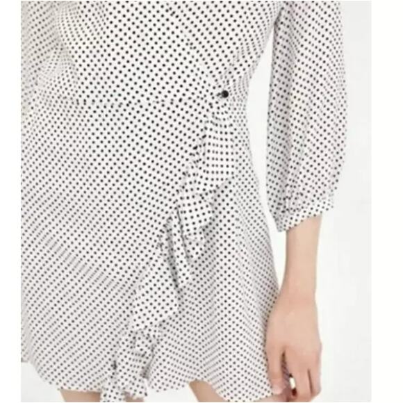 Zara Polka Dot Mini Wrap Romper White Black Ruffle Viscose Long Sleeve XS - Picture 2 of 12